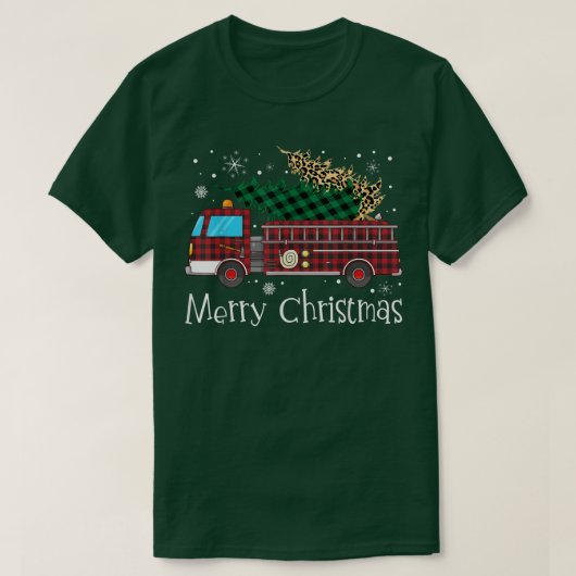Frohe Feuerwehr Weihnachtsbaum Feuerstruck Buffal T-Shirt (Design vorne)