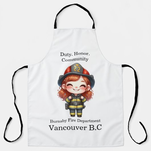 Frohe Feuerwehrfrau in hellen Geräten Schürze (Vorderseite)