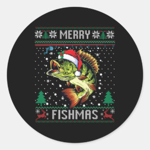 Frohe Fisch-Weihnachten B Fisch Angel-Weihnachten Runder Aufkleber