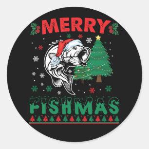 Frohe Fisch-Weihnachten Fisch-Angeln Vater Fischer Runder Aufkleber