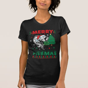 Frohe Fisch-Weihnachten Fisch-Angeln Vater Fischer T-Shirt