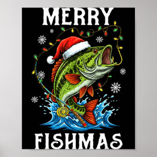 Frohe Fisch-Weihnachten Santa Angler-Fans Lustiger Poster