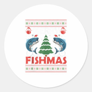 Frohe Fischerei Weihnachtsanfang Runder Aufkleber