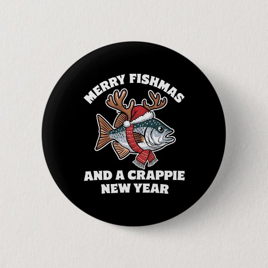 Frohe Fischmassen und ein Crappie-Neujahr Fischen Button (Vorderseite)