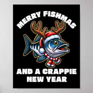 Frohe Fischmassen und ein Crappie Neujahr Fischen  Poster