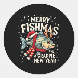 Frohe Fischmassen und eine Crappie Neujahr Funny F Runder Aufkleber