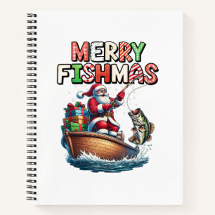 Frohe Fischweihnachten Santa Angler Lustiger Fisch Notizblock