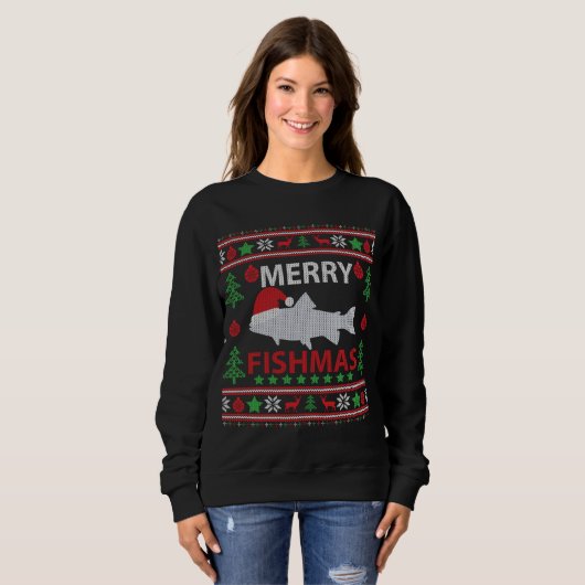 Frohe Fishmas Fischen Ugly Christmas Sweater Sweatshirt (Vorne ganz)
