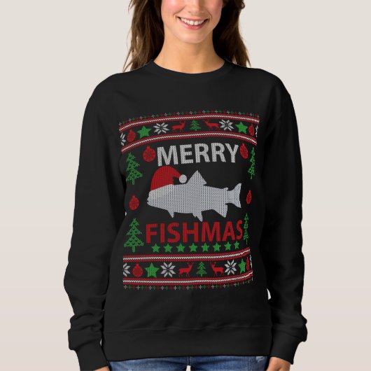 Frohe Fishmas Fischen Ugly Christmas Sweater Sweatshirt (Vorderseite)