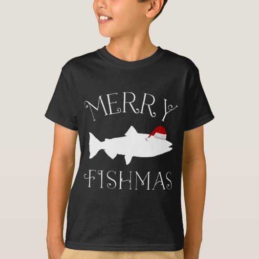 Frohe Fishmas Fish Weihnachtsmannmütze Weihnachten T-Shirt (Vorderseite)