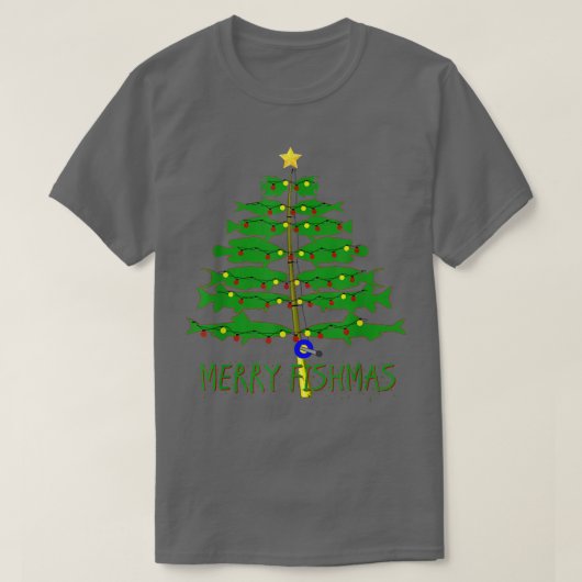 Frohe Fishmas frohe Weihnachtsbaum Fischen Funny T-Shirt (Design vorne)