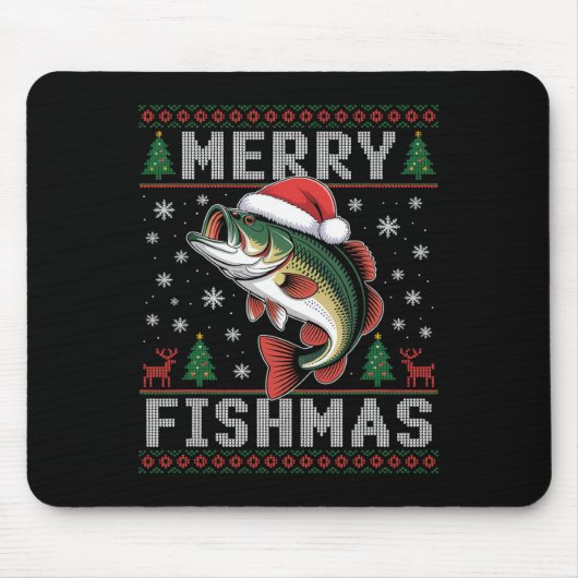 Frohe Fishmas Funny Fishing Weihnachten Mousepad (Vorne)