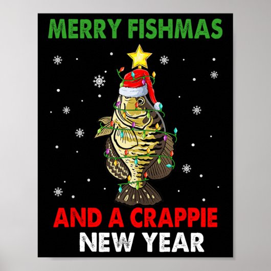 Frohe Fishmas und ein Crappie Neujahr Funny Poster (Vorne)