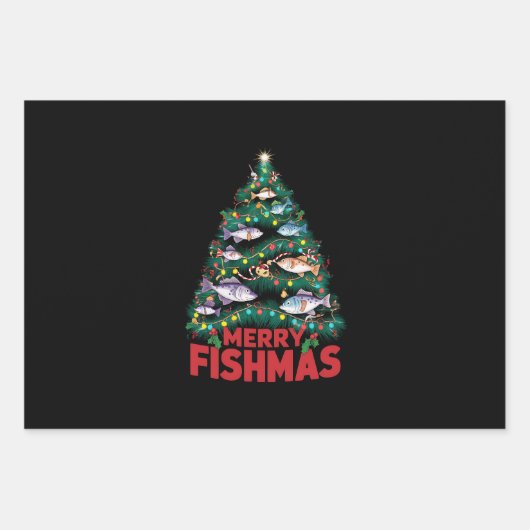 Frohe Fishmas Weihnachtsbaum Lights Fish Angeln Geschenkpapier Set (Vorderseite)