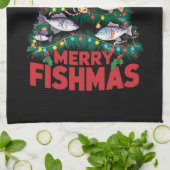 Frohe Fishmas Weihnachtsbaum Lights Fish Angeln Geschirrtuch (Gefaltet)