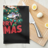 Frohe Fishmas Weihnachtsbaum Lights Fish Angeln Geschirrtuch (Viertel Falte)