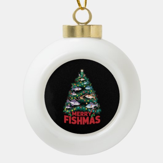 Frohe Fishmas Weihnachtsbaum Lights Fish Angeln Keramik Kugel-Ornament (Vorderseite)