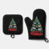 Frohe Fishmas Weihnachtsbaum Lights Fish Angeln Ofenhandschuh & Topflappen-Set (Vorderseite)