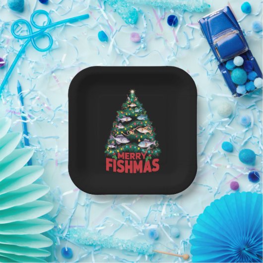 Frohe Fishmas Weihnachtsbaum Lights Fish Angeln Pappteller (Party)
