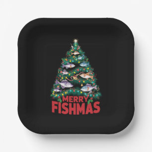 Frohe Fishmas Weihnachtsbaum Lights Fish Angeln Pappteller