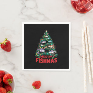 Frohe Fishmas Weihnachtsbaum Lights Fish Angeln Serviette