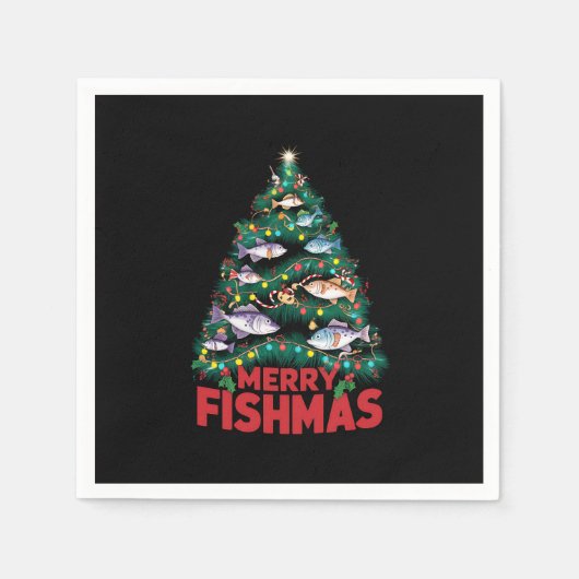 Frohe Fishmas Weihnachtsbaum Lights Fish Angeln Serviette (Vorderseite)