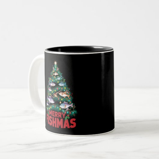 Frohe Fishmas Weihnachtsbaum Lights Fish Angeln Zweifarbige Tasse (Vorderseite Links)