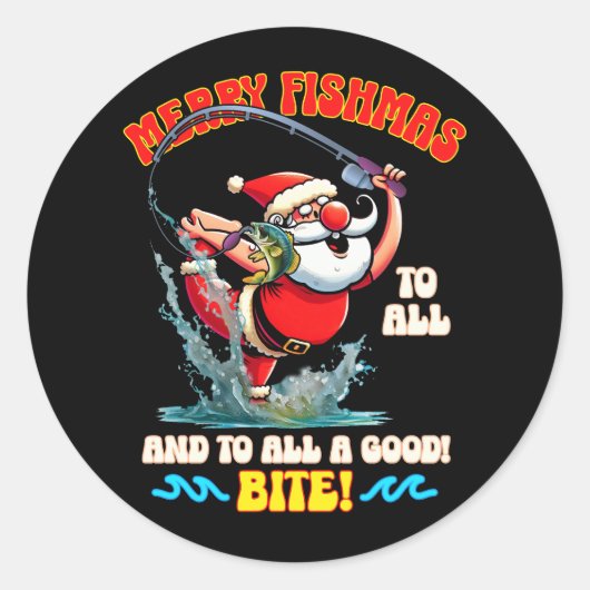 Frohe Fishmas zu allen guten beißen fröhlichen Wei Runder Aufkleber (Vorderseite)