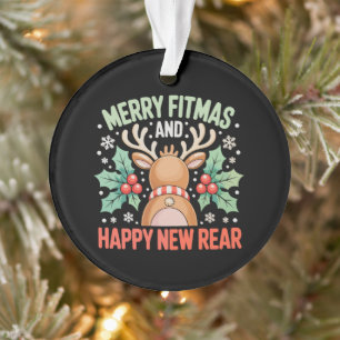 Frohe Fitmas ein glückliches neues Jahr Rentier Wo Ornament