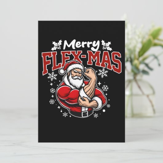 Frohe Flex-mas! Super Santa ist da! Einladung (Stehend Vorderseite)