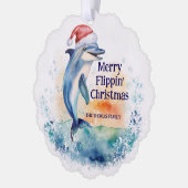 Frohe Flippin Weihnachten Dolphin Santa Ornament Karte (Links)