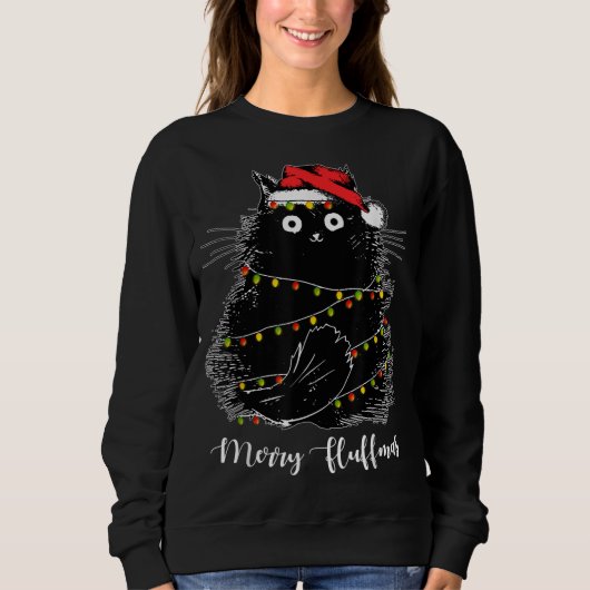 Frohe Fluffmas Katzen mit Weihnachtsmannmütze Xmas Sweatshirt (Vorderseite)