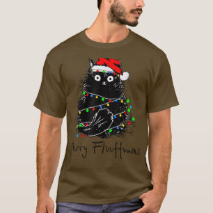 Frohe Fluffmas Katzen mit Weihnachtsmannmütze Xmas T-Shirt