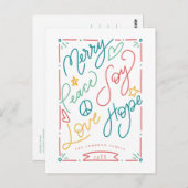 Frohe Frieden Freude Liebe Hope handgezeichnete Le Postkarte (Vorne/Hinten)