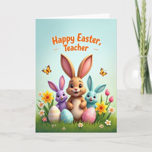 Frohe Frühlingsgrüße Lehrerin-Hase Karte (Vorderseite)