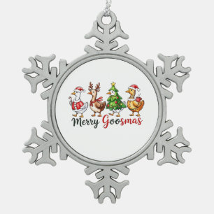 Frohe Gänsemas Weihnachtsgans mit Santa-Hut Schneeflocken Zinn-Ornament