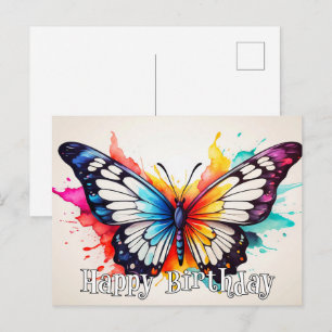 Frohe Geburtstag Bunter Schmetterling Wasserfarben Postkarte