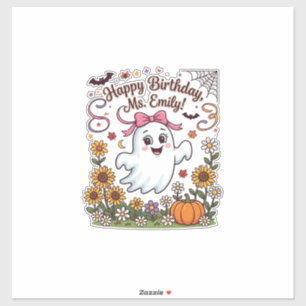 Frohe Geburtstag Frau Emily Halloween Geist Kürbis Aufkleber