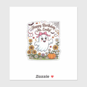 Frohe Geburtstag Frau Emily Halloween Geist Kürbis Aufkleber