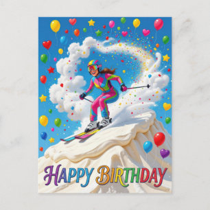 Frohe Geburtstag Frau Skifahrerin Postkarte