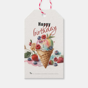 Frohe Geburtstag, Lustige rosa Eiscreme-Kegel-Gesc Geschenkanhänger