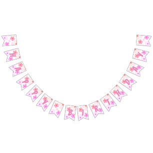 Frohe Geburtstags-Blasengummi-Rosa-Pfirsich-Blume Wimpelkette