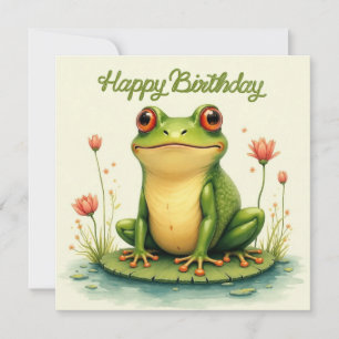 Frohe Geburtstagsgrüner Frosch und Blume Karte