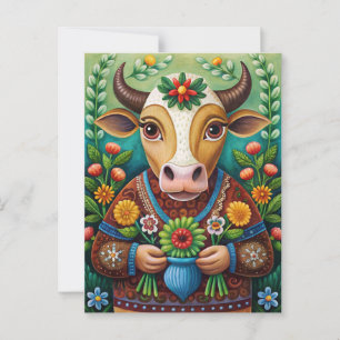 Frohe Geburtstagstag Volks kunst Kuh  Postkarte