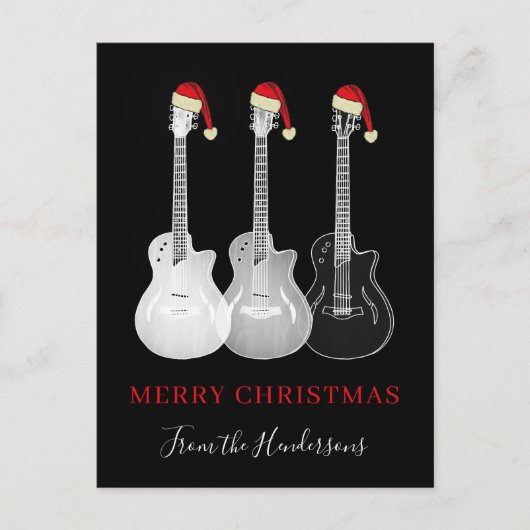 Frohe Gitarre Weihnachten schwarz und weiß (Vorderseite)