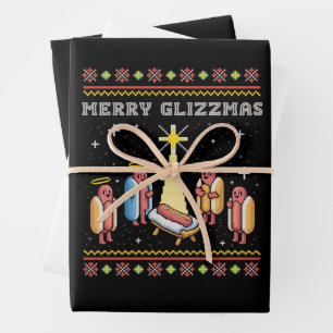 Frohe Glizzmas hässlicher Weihnachts-Hot Dog Xmas Geschenkpapier Set