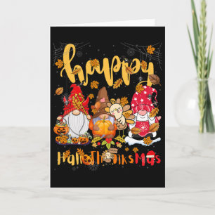 Frohe Glückliche Hallothanksmas Gnome Halloween Da Karte