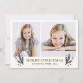 Frohe Gold Schwarz-weiß Pines Weihnachten 2 Foto Einladung (Vorderseite)