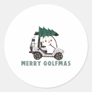 Frohe Golfweihnachten Golfwagen Weihnachtsbeleucht Runder Aufkleber