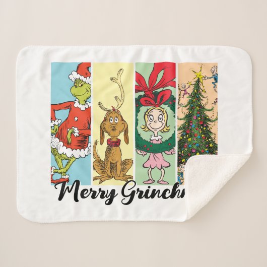 Frohe Grinch-Weihnachten Collage Sherpadecke (Vorderseite (Horizontal))